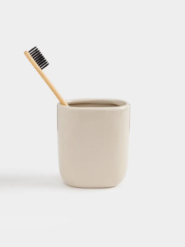 Toothbrush cup, 10 cm, ceramic, beige, Nira, image-4