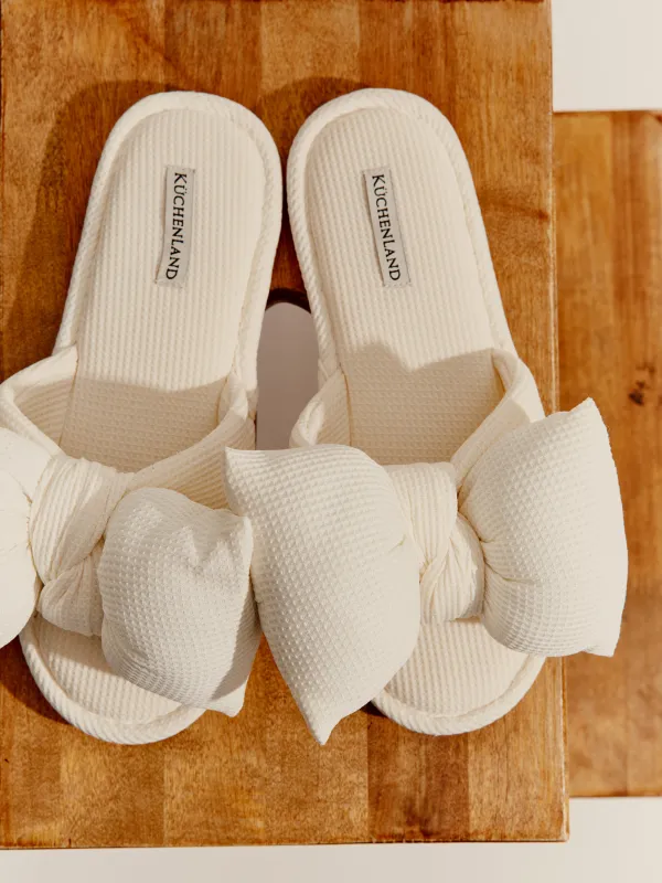Women's slippers, homewear, size 36-37, polyester, milky, Bow, Extensive bow, image-5