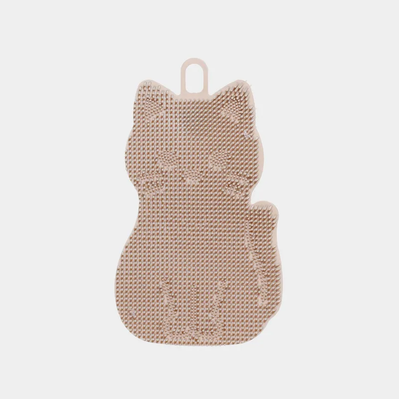 Dish washing sponge, 14 cm, Silicone, Beige, Cat, Manny