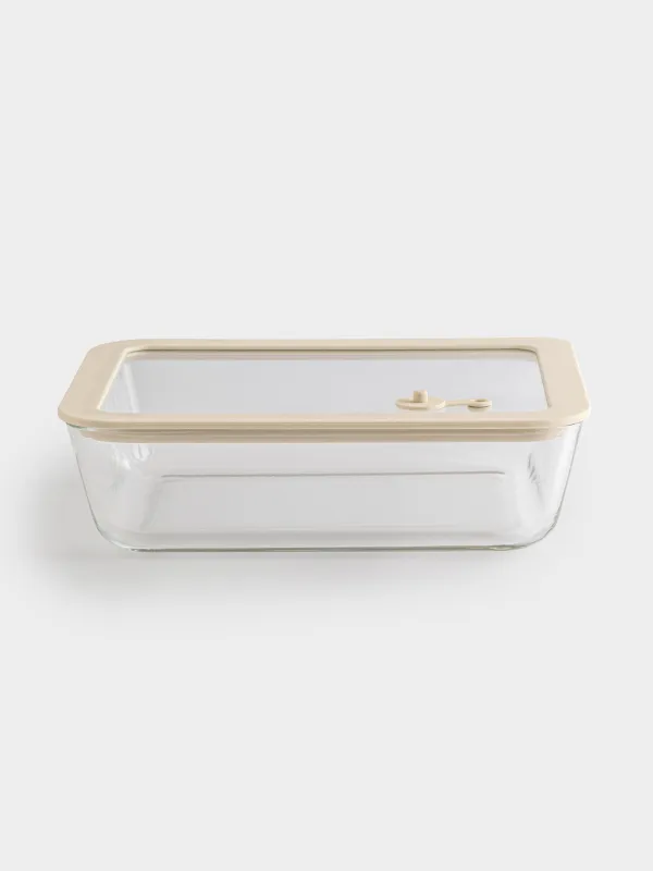 Container, 1,4 l, with valve, glass T / silicone, rectangular, beige, Verre, image-0