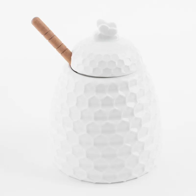 Honey jar, 400 ml, with spoon, porcelain P / Bamboo, Honeycomb, Honey 