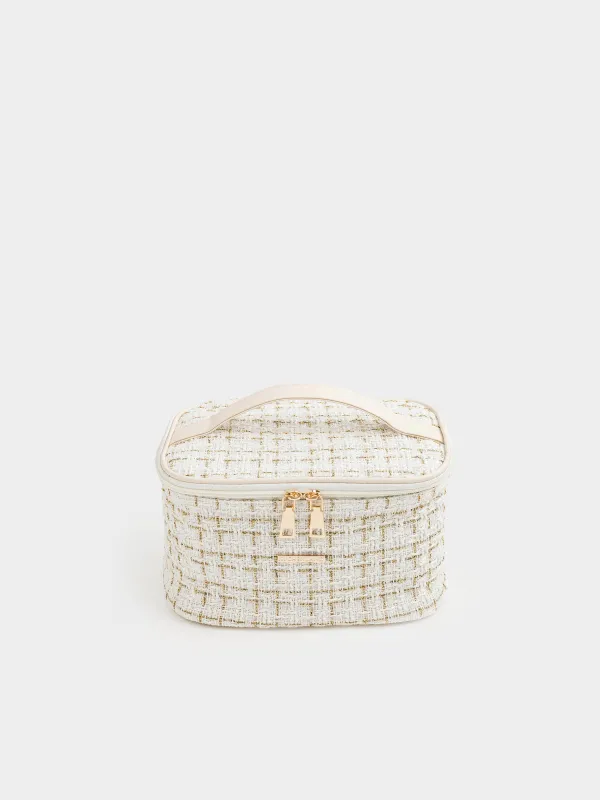 Cosmetic bag, 20x15 cm, with handle, tweed, white, Wenal, image-4