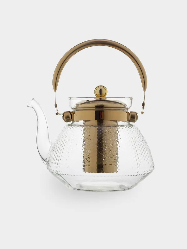 Teapot, 1,3 l, B/steel glass, golden, Classic gold, image-1