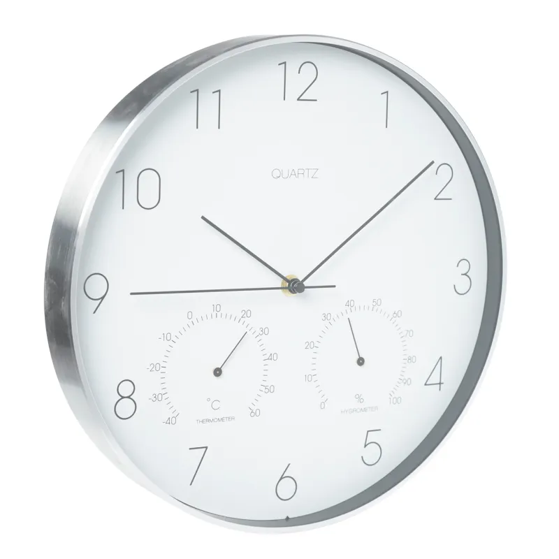Wall clock, 31 cm, with thermometer and hygrometer, plastic / glass, round, white, Dial, image-1