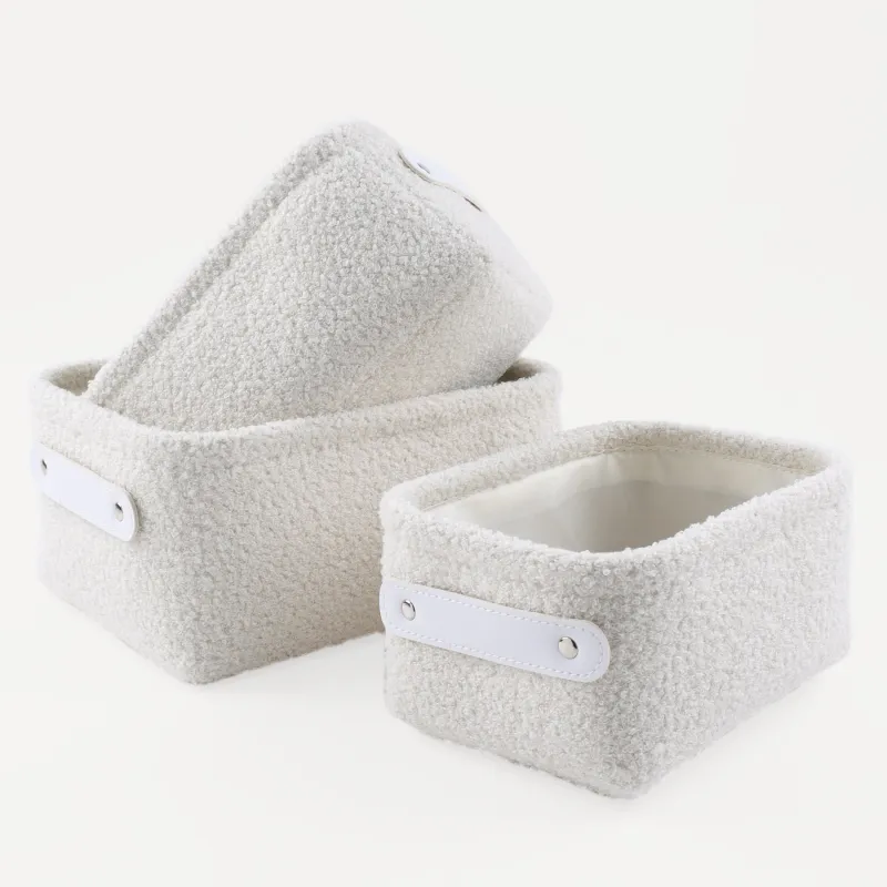 Storage basket, 22x17x11 cm, with handles, boucle, rectangular, milk, Boucle, image-3