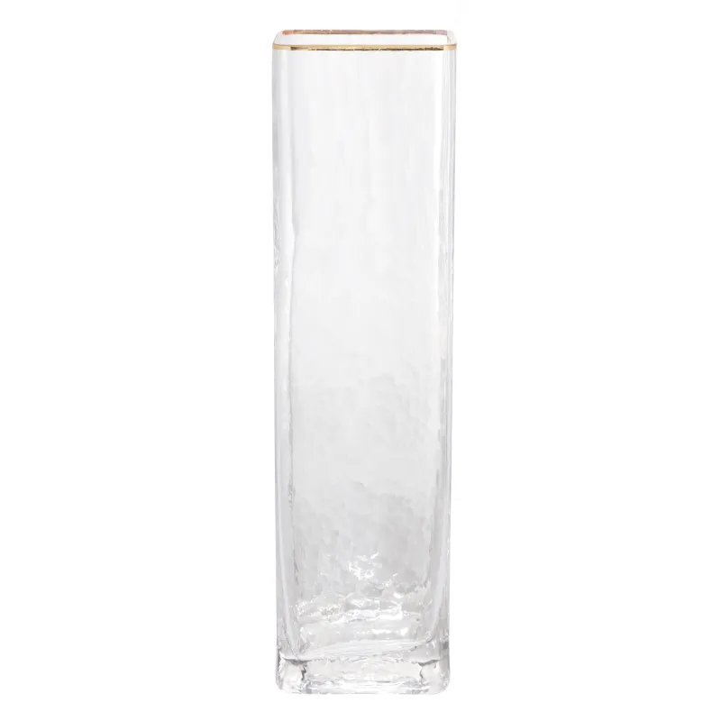 Flower vase, 30 cm, glass, rectangular, with golden edging, Ripply Gold