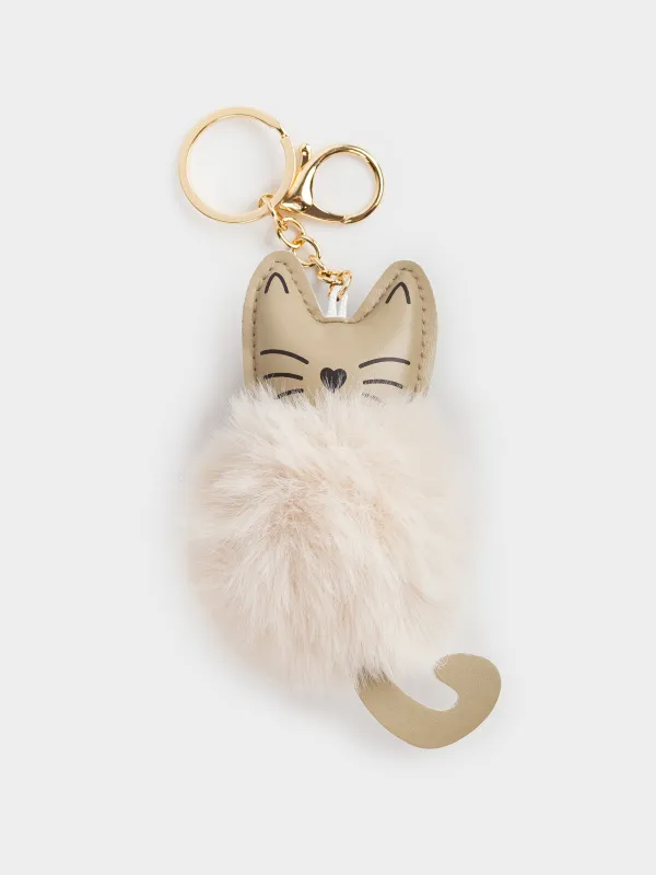 Keychain, 12 cm, Soft, faux fur / metal, color, Cat, Wooly