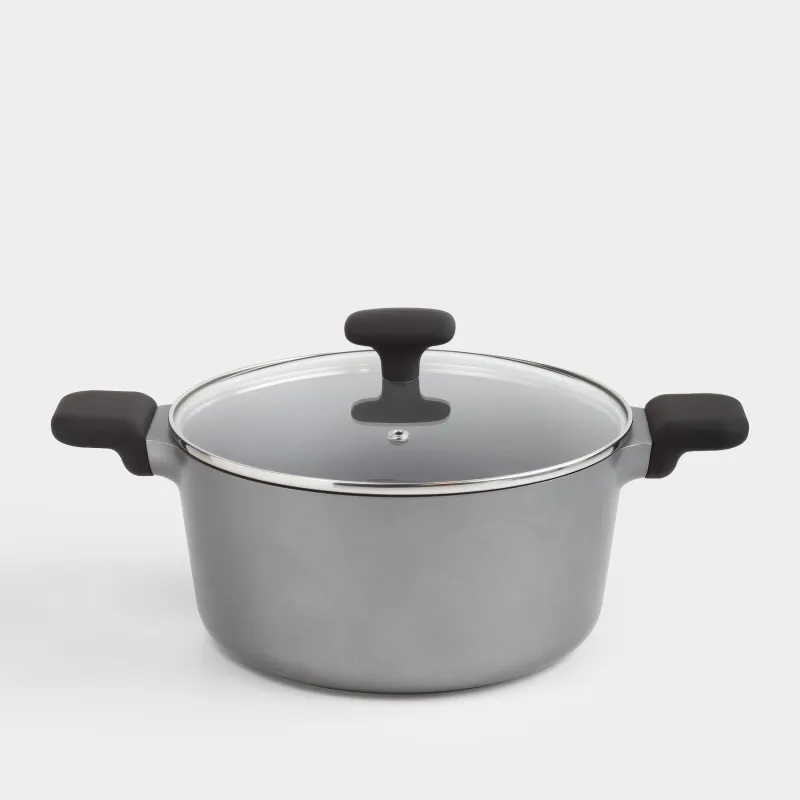 Pot, 24 cm, 4.8 l, with lid, coated, aluminum, grey-black, Mintali
