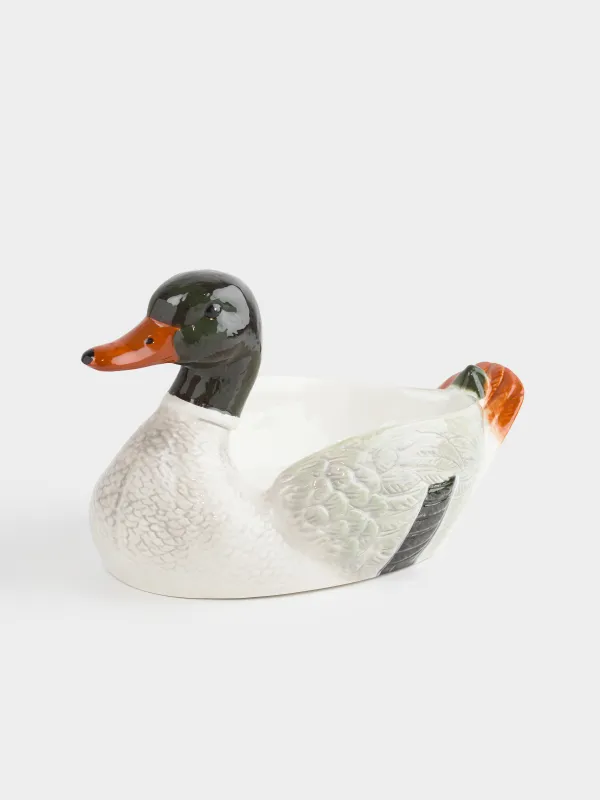 Deep dish, 33x19x18 cm, ceramic, green and white, Drake, Duck, image-2