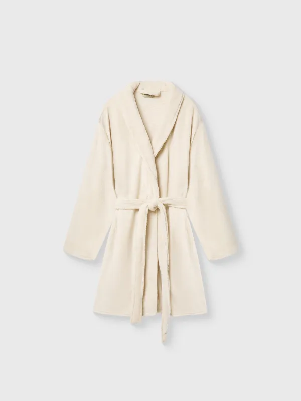 Bathrobe for women, homewear, size S/M, with long sleeves, fleece, milk, Letisha, image-4