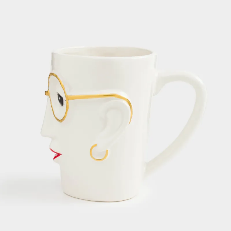 Mug, 500 ml, Ceramic, Woman with glasses, Girls