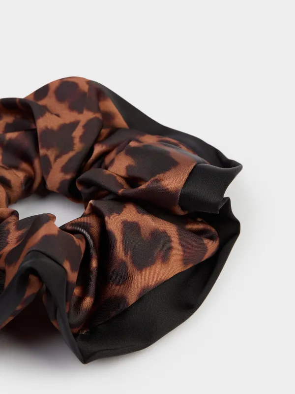 Hair tie, 14 cm, satin, beige-black, Silk, image-1