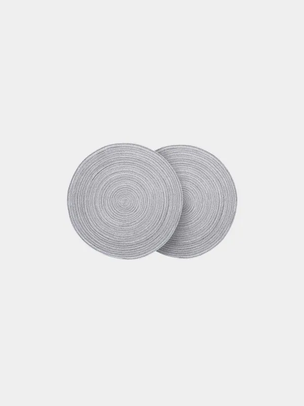 Placemat, 38 cm, 2 pcs, polyester, round, gray, Rotary, image-0