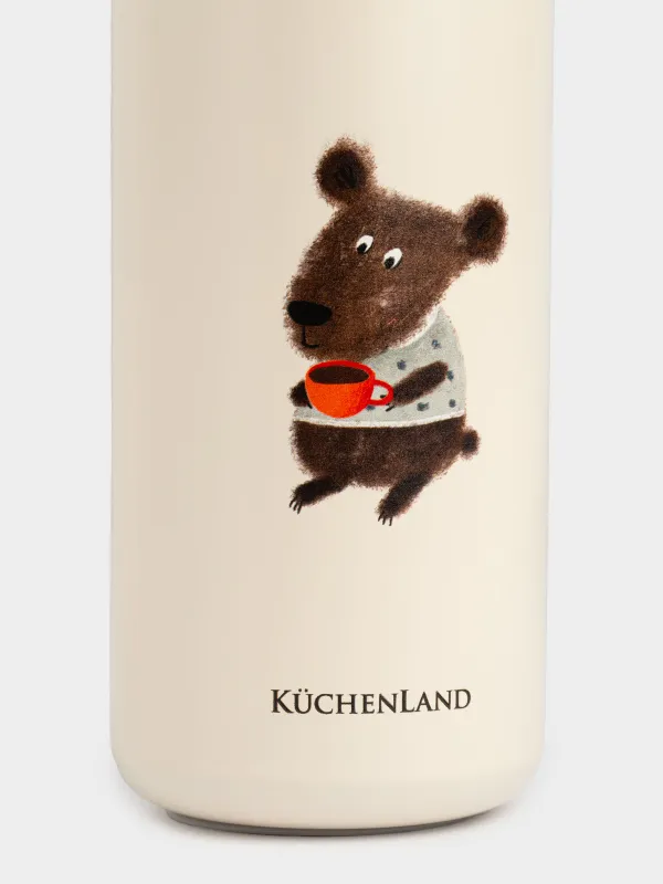 Children's thermos flask, 320 ml, with tube, steel / plastic, beige, DESIGN, Cute vessel, image-2