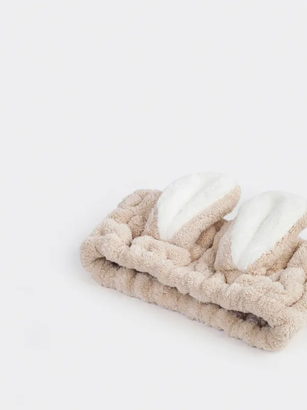 Headband, 17x8 cm, fleece, beige and white, Ears, Showy, image-2