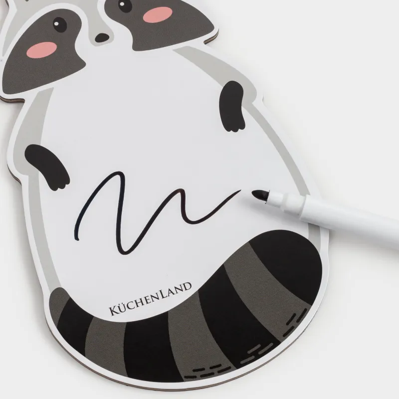 Magnetic writing board, 18x10 cm, with marker, plastic, white-gray, Raccoon, Raccoon, image-4