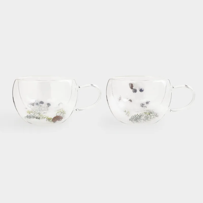 Mug, 280 ml, 2 pcs, B glass, with fir branches, cones and berries inside, Air decor, image-1