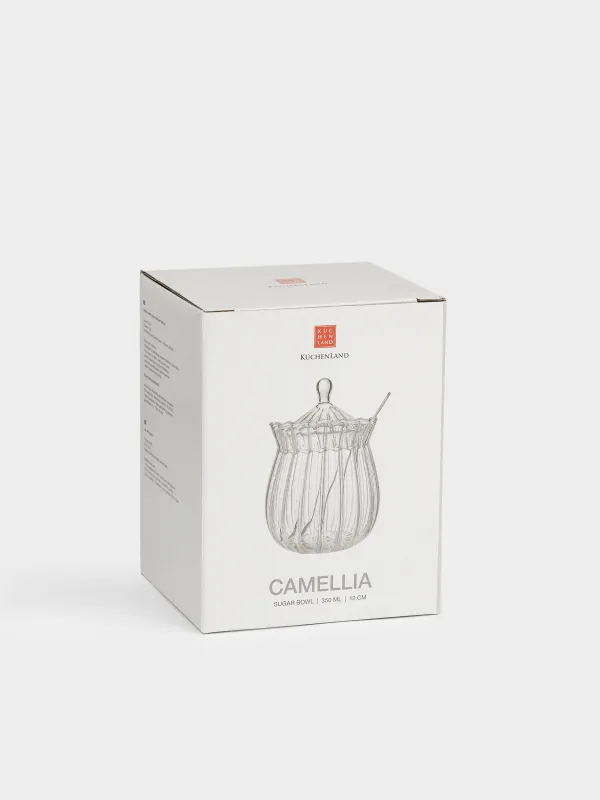 Sugar bowl, 12 cm, 350 ml, with spoon, glass R / steel, Camellia, image-6