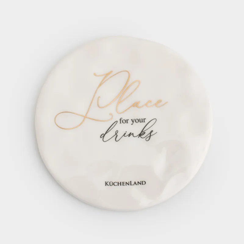 Coaster, 10 cm, ceramic, round, milky, Crumpled effect, Crumple kitchen