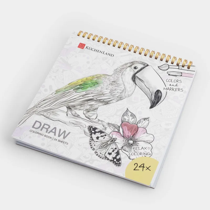 Coloring book, 21x21 cm, 24 sheets, on rings, Animals, Draw, image-7