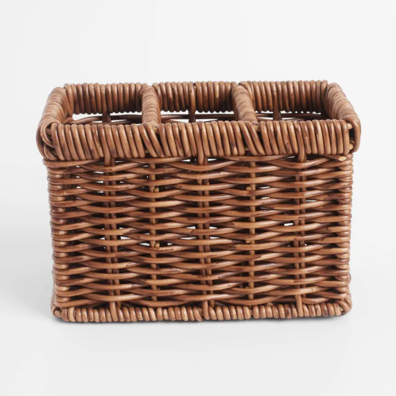 Flatware stand, 10x14 cm, 3 otd, rattan, brown, Blendy