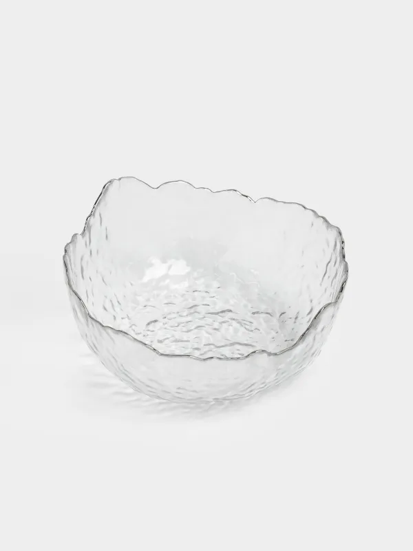 Salad bowl, 17x7 cm, 700 ml, glass, with silver edging, Nautilus silver, image-1