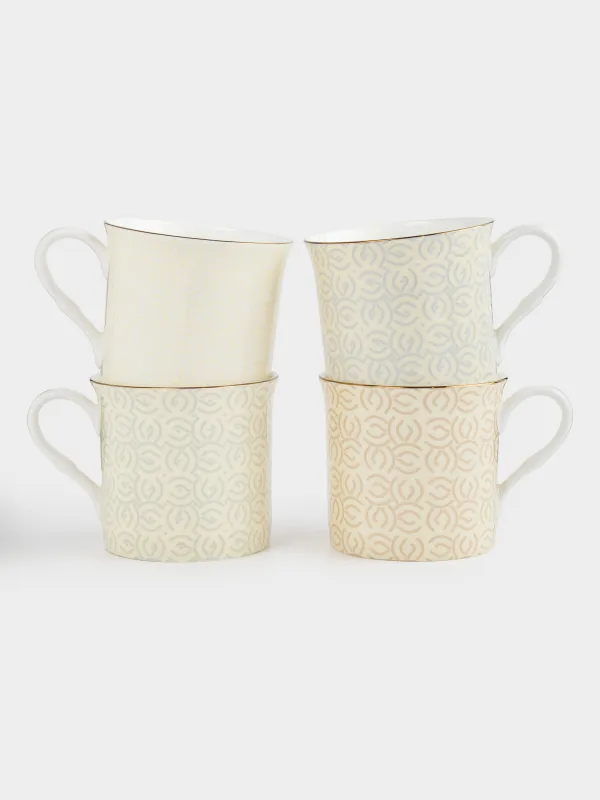 Mug, 330 ml, 4 pcs, porcelain F, mix, with golden edging, Patterns, Geometry, image-0