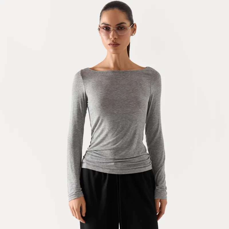 Women's longsleeve, homewear, size L, viscose, grey, Cristy
