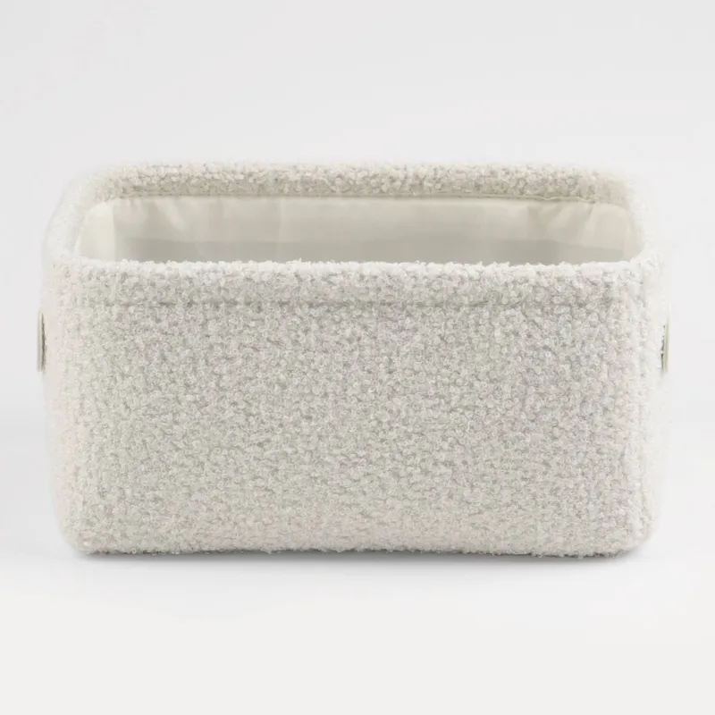 Storage basket, 25x19x12 cm, with handles, boucle, rectangular, milk, Boucle