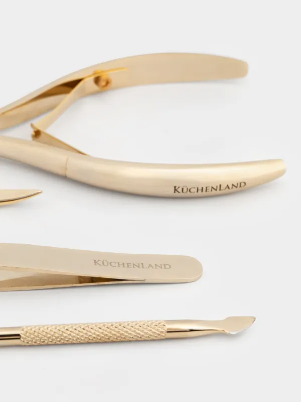 Manicure set, 4 items, in a case, steel / polyurethane, golden, Manicure gold, image-4