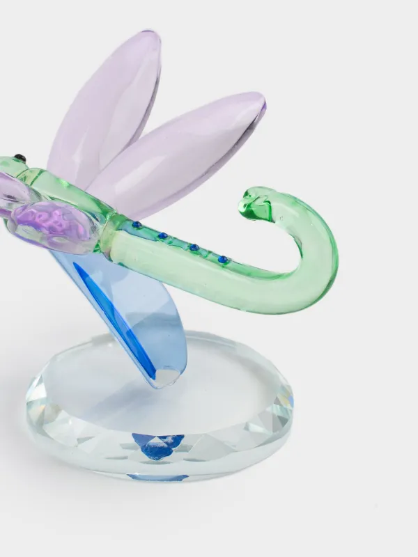 Statuette, 8 cm, crystal glass, green-purple, Dragonfly, Vitreous, image-4