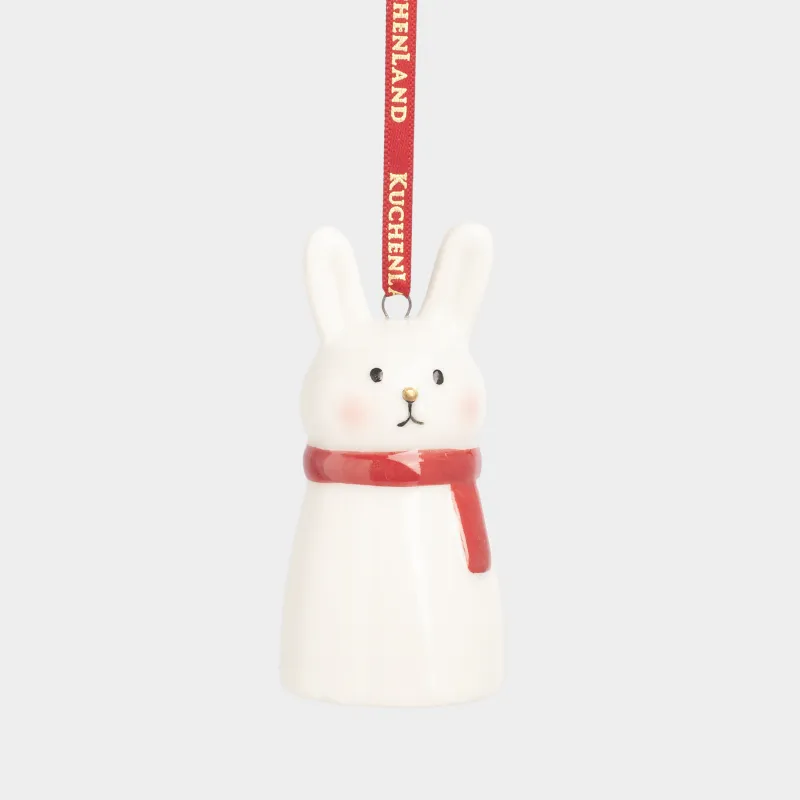 Christmas tree toy, 7 cm, porcelain P, milky, Rabbit in a scarf, Figure christmas