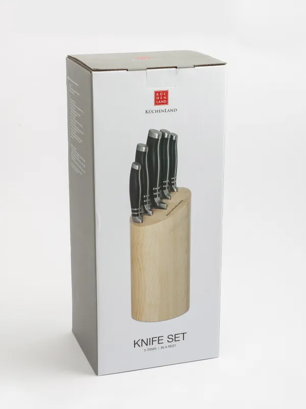 Knife set, 5 pr, in stand, steel / plastic / wood, Acapella, image-5