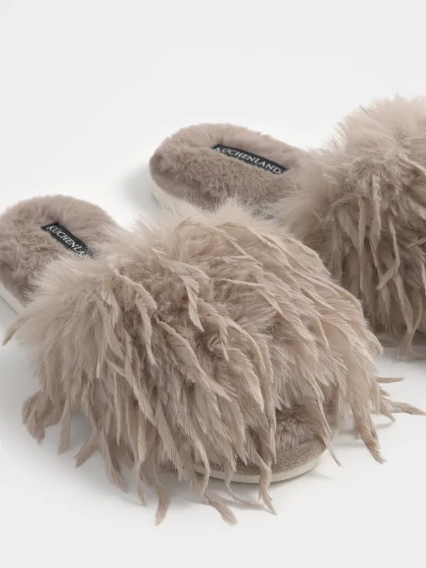 Women's slippers, homewear, size 36-37, faux fur, brown, Downy, image-2