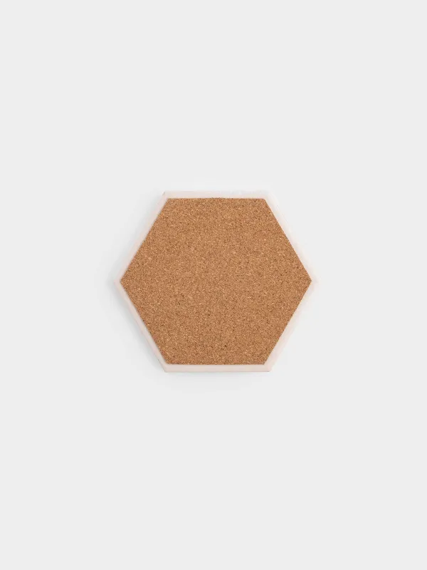 Coaster, 11 cm, ceramic / cork, hexagonal, white, Royal bee, Honey, image-2