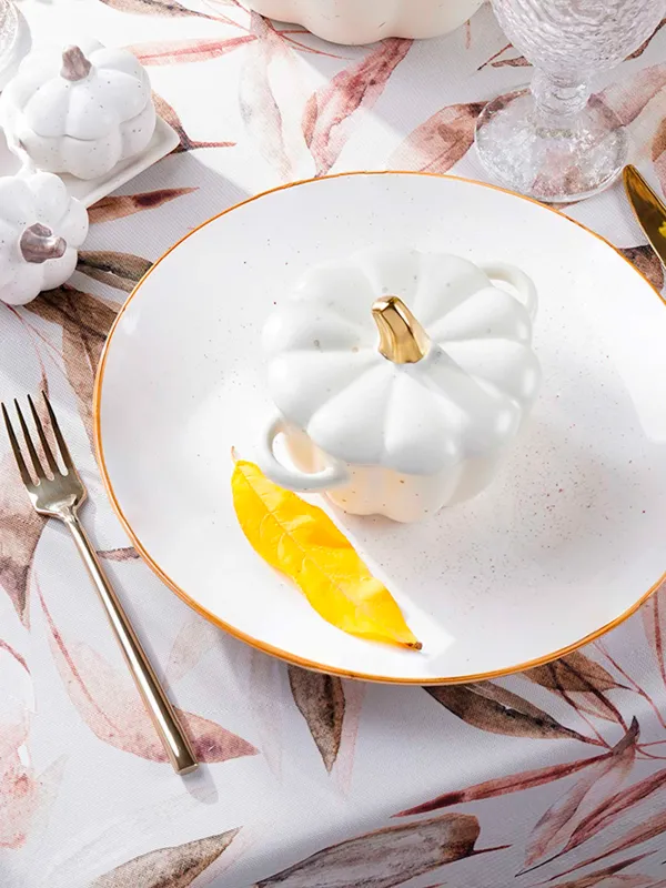 Cocotte, 11 cm, 340 ml, with lid, ceramic, milky golden, speckled, Pumpkin, Gourd, image-7