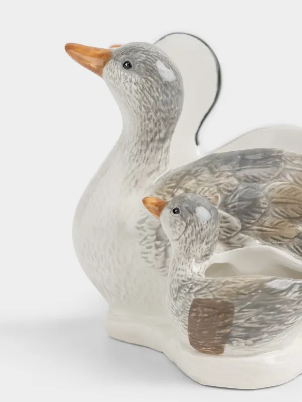 Napkin holder, 15 cm, with toothpick compartment, ceramic, Ducks and duckling, Duck, image-3