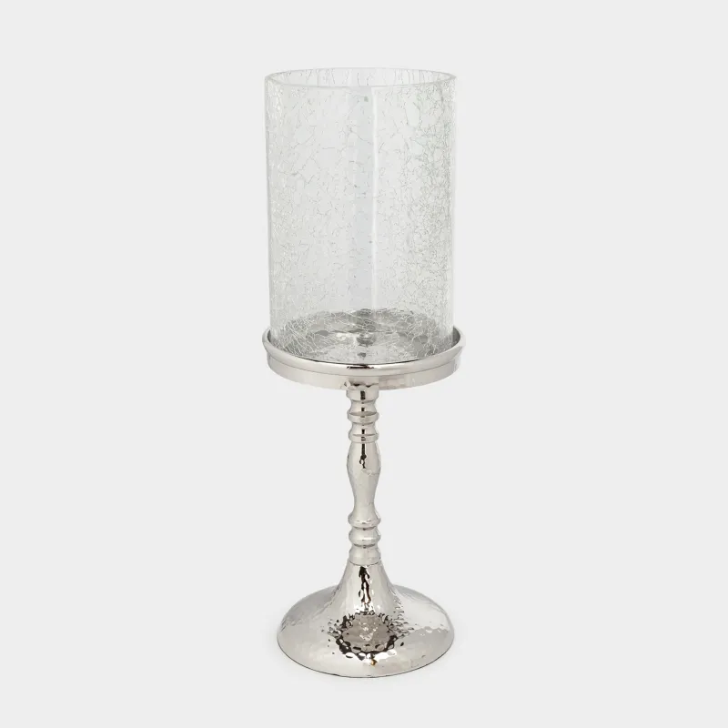 Candle holder, 32 cm, on a leg, glass / metal, silver, Fantastic R
