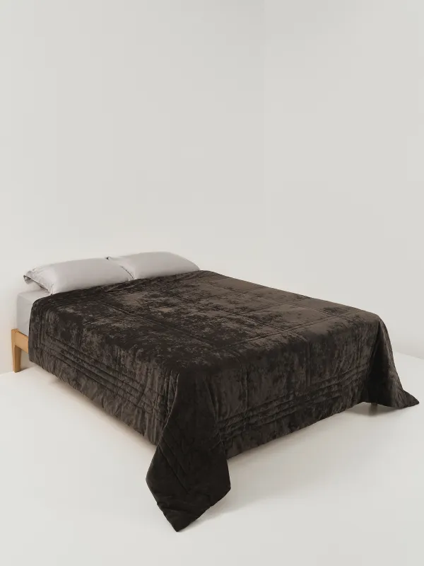 Bedspread, 220x240 cm, quilted, velvet/microfiber, dark brown, Squares, Stitch velvet, image-1