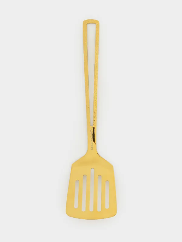 Spatula, 25 cm, with slits, steel, golden, Viron gold