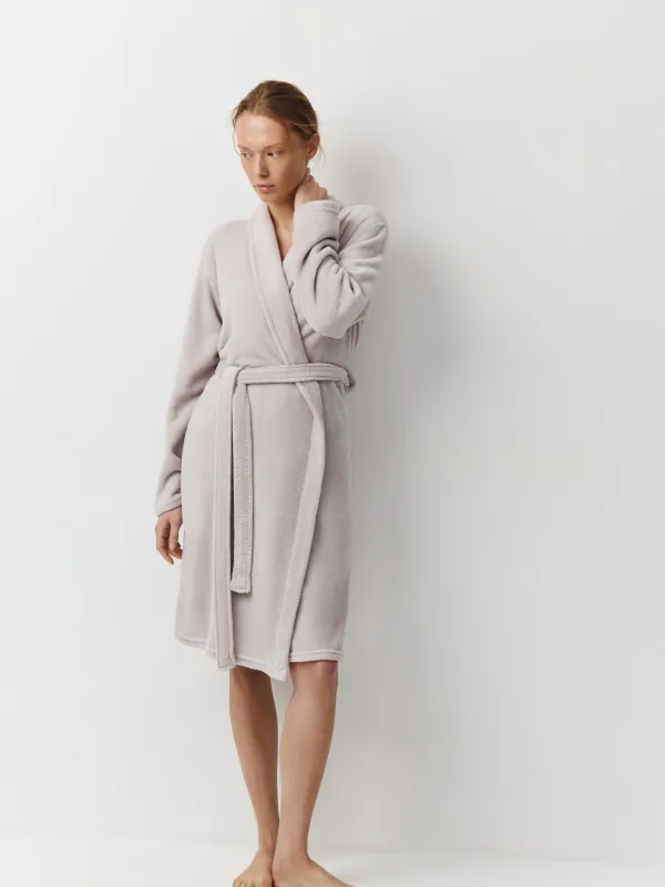 Women's robe, homewear, size L-XL, with long sleeves, polyester, Grey, Drew, image-1