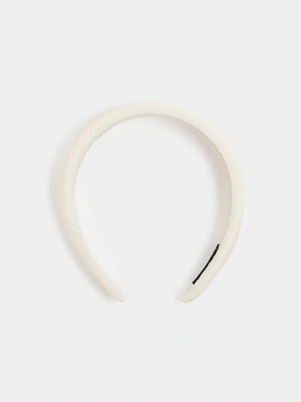 Hair band, 14x16 cm, Polyester / plastic, Beige, Lines, Basic, image-0