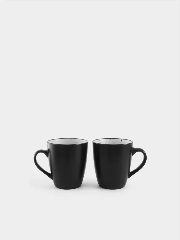 Mug, 350 ml, 2 pcs, ceramics, black and white, speckled, Isernia, image-1