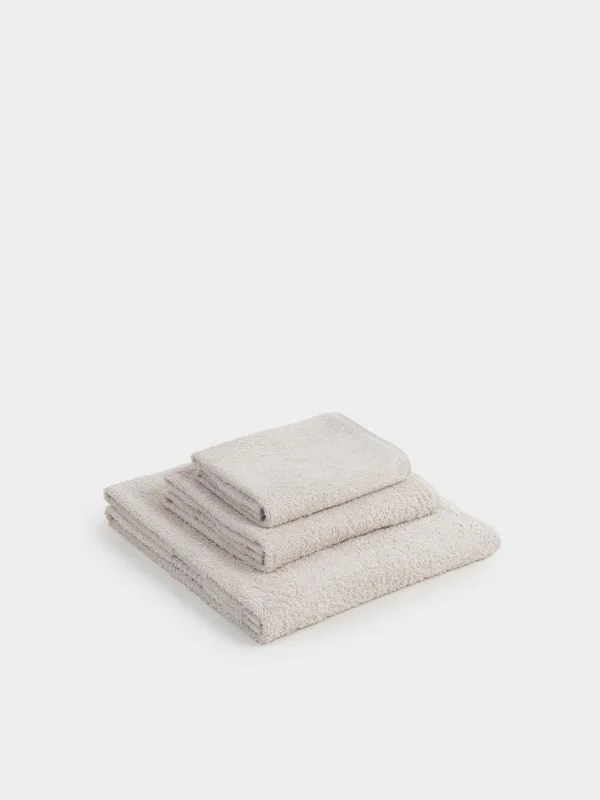 Towel set, 40x60 / 50x90 / 70x140 cm, 3 pcs, cotton, beige, Natural cotton, image-0