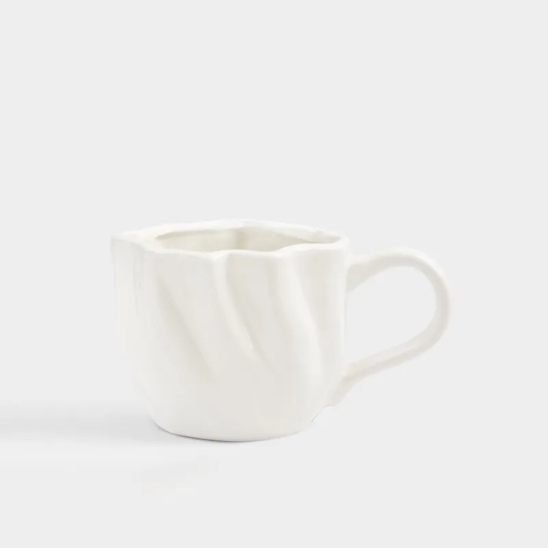 Mug, 440 ml, ceramic, milky, Wavy edge, Crumple