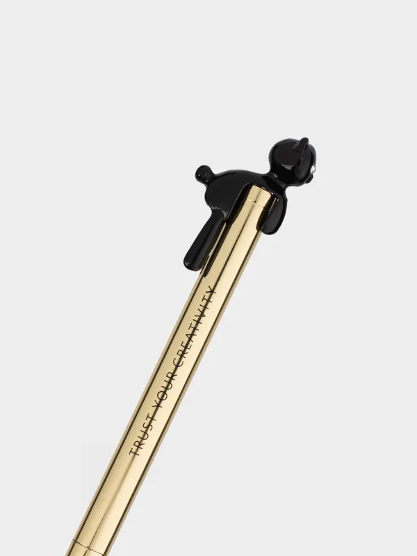 Ballpoint pen, 14 cm, with a figure, metal, gold, Black cat, Draw figure, image-4