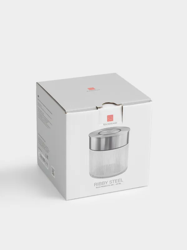 Bulk products jar, 360 ml, with vacuum lid, glass B, Ribby steel, image-4