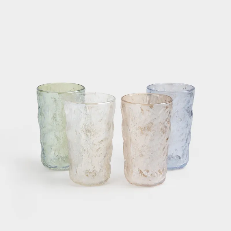 Glass, 13 cm, 350 ml, 4 pcs, glass R, color mix, Crumpled effect, Crumple color