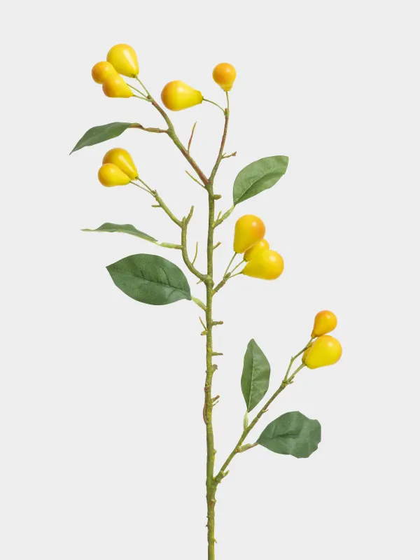 Decorative branch, 70 cm, plastic / polyester, Yellow pears, Fruit decor, image-1