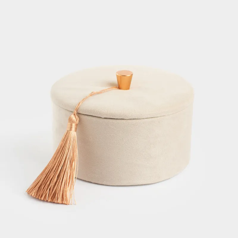 Jewelry box, 13x6 cm, with brush, velvet / MDF, beige, Velvet, image-0